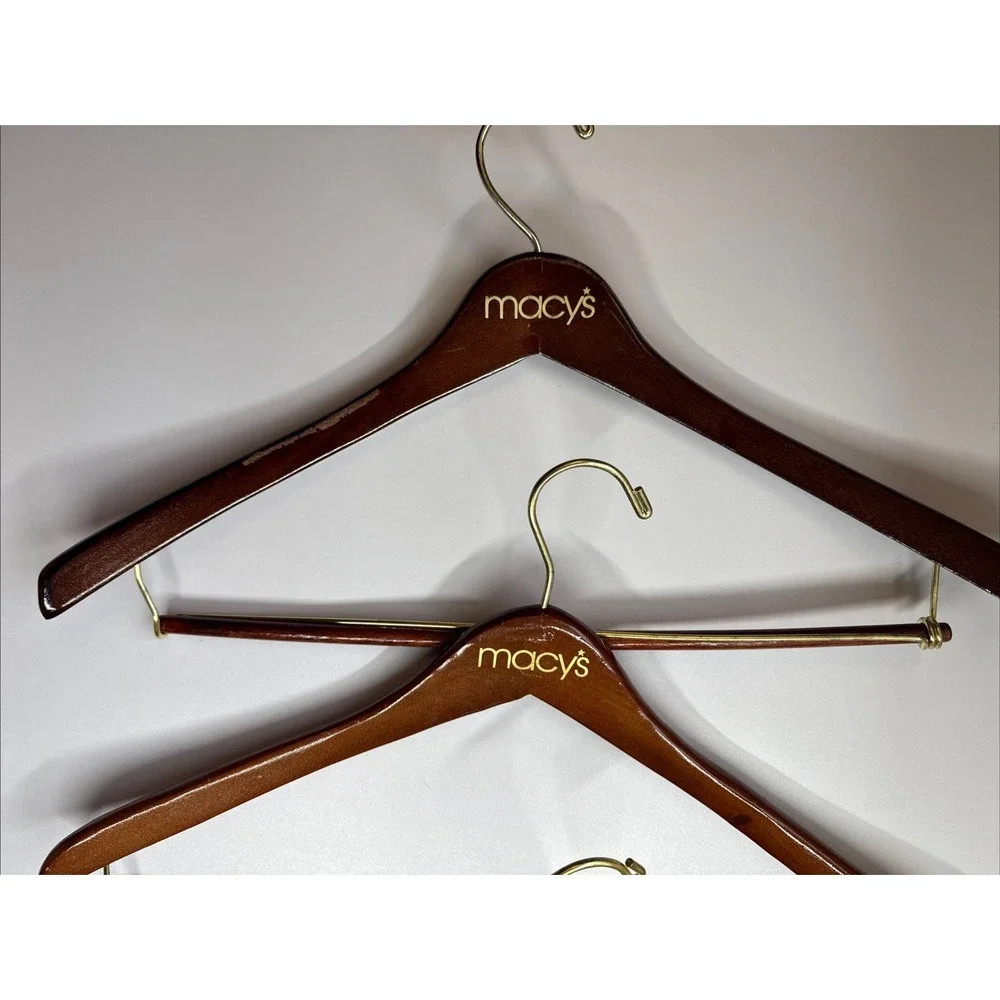 Lot of 3 VTG Macy's Wooden Hangers Brown for Pants Suit Jacket Suits Shirt Coat